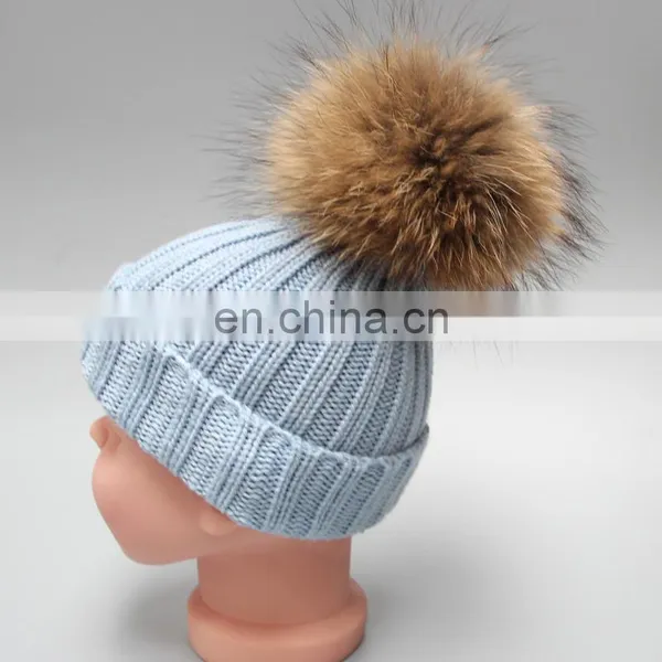 Winter Wholesale Kids Poms Hat Children Hat With High Quality Raccoon Poms photo-3