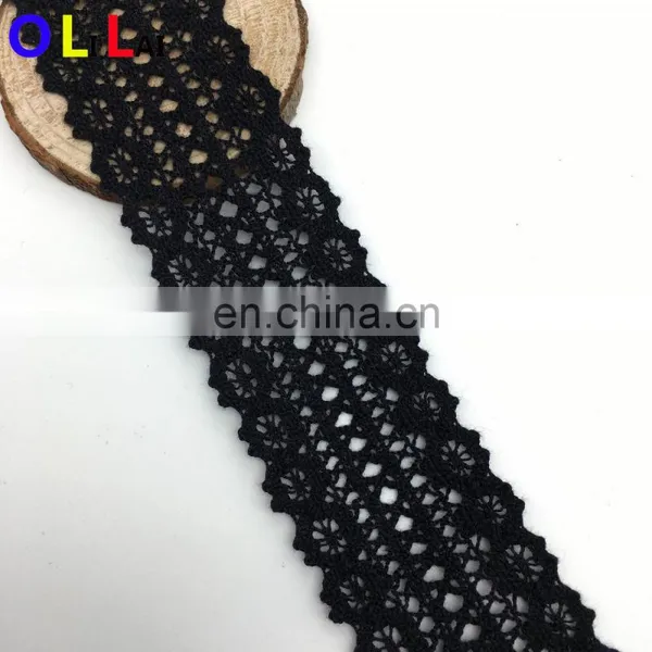OLCT2168 4cm Fashion Black African Cotton Tulle Crochet Guipure Lace for Ladies photo-2