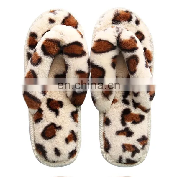 New Indoor Furry Sandals Leopard Fleece Slippers Female Rabbit Plush Anti-skid Flip Flops Womens Wholesale photo-2