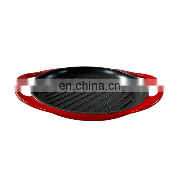 Enamel Cast Iron Korean Round Non-stick Griddle Bbq Grill Pan photo-4
