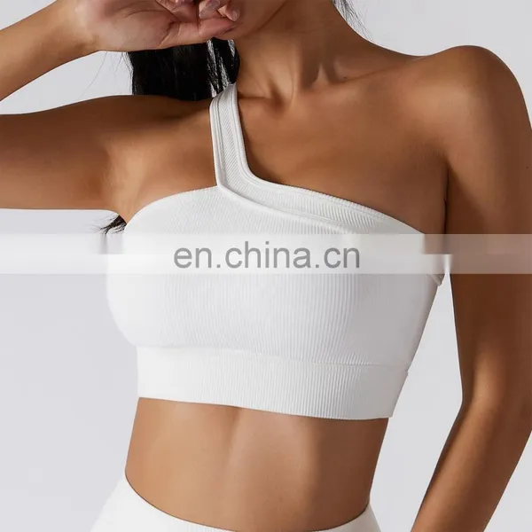 Ribbed One Shoulder Crop Sports Bras Women Factory Supply Backless Yoga Tank Tops photo-3