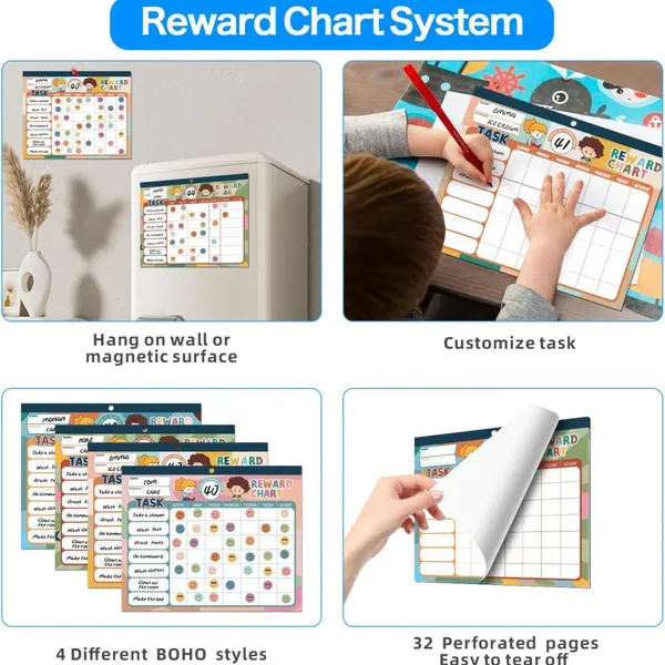 32 Chore Charts Behavior Reward Chart System,Sticker Chore Chart Pad for Kids With 2328 Stickers, 12.2