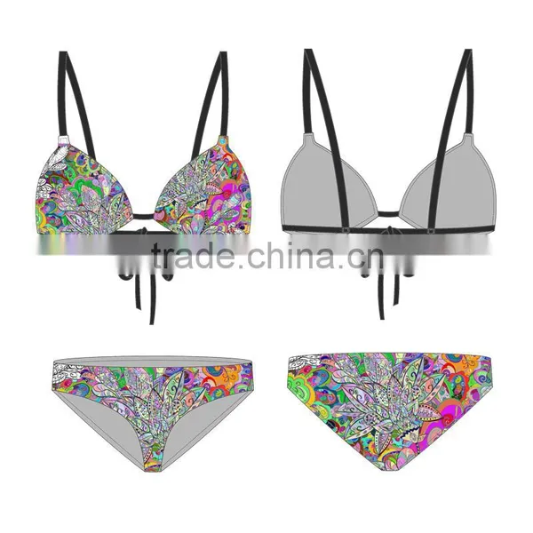 (ODM/OEM Factory) Ecoach Wholesale OEM 2016 Hot Sexy Women Custom Beachwear Tie Front Wrap Brazilian Bikini Top Stripes Swimwear photo-5