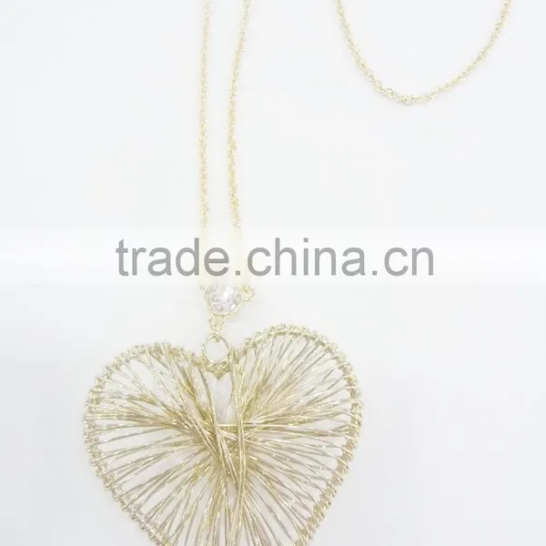 FASHION METAL WIRE WRAPPED HEART PENDANT NECKLACE WITH CRYSTAL STONE photo-2
