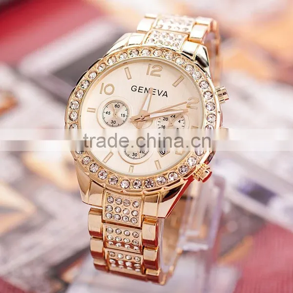 Diamond Geneva Watches Women Stainless Steel Quartz Watch Military Crystal Gold Watches Relogio Feminino Montre Femme photo-3