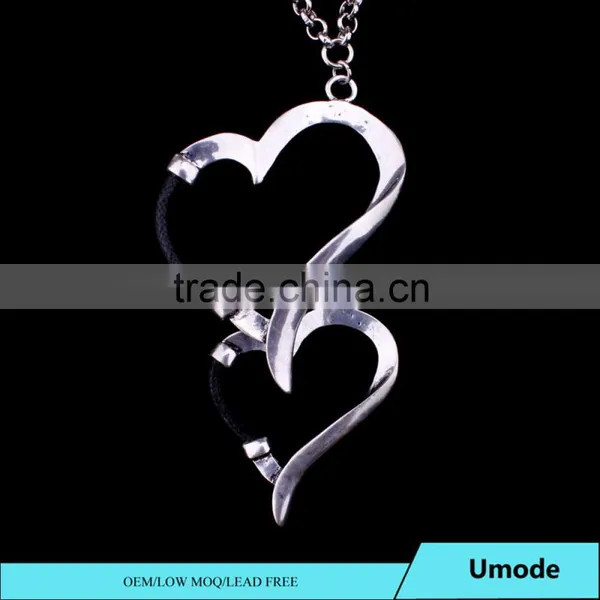 Hot New Products Heart to Heart Pendant Necklace Silver Simple Double Heart Necklace for the Elderly photo-2