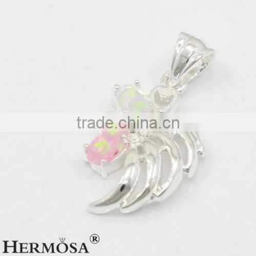Angle Wing 925 Sterling Silver Pretty Pink Australia Opal Necklace Pendant photo-2