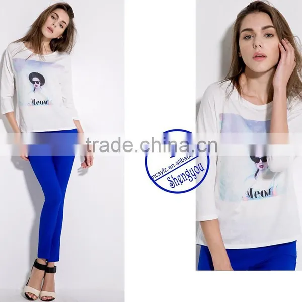 2015 China Supplier Custom Fashion Women Printed T-shirt Wholesale photo-3