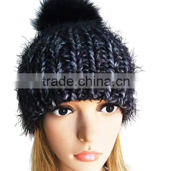 Warm Knit Winter Hats With Real Fox Fur Pom Pom