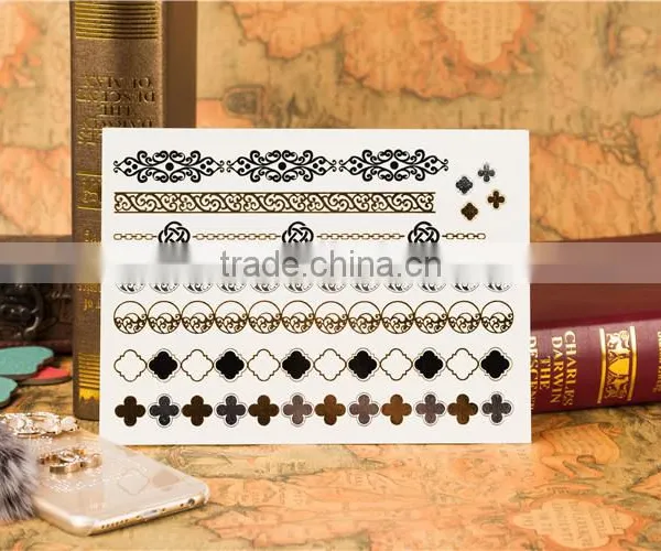 New Necklace Bracelets Tattoo Metal Silver Golden Temporary Tattoos Sticker For Adults photo-6