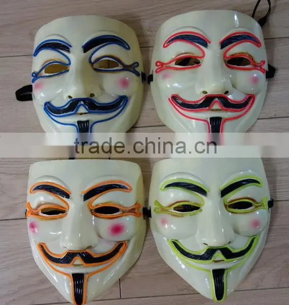 EL Wire V For Vendetta Mask / EL Light Party Mask / EL WIRE Halloween Masquerade Face Mask photo-3