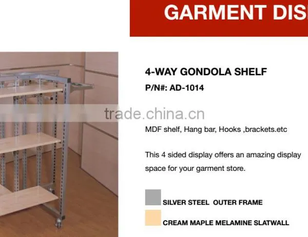 China Heavy Duty 4 Way Clothing Display Gondola With Maple MDF Shelf photo-3