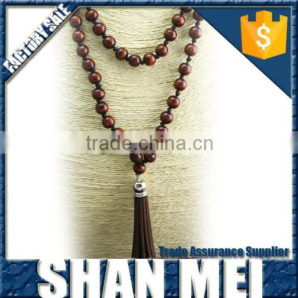 Wood Beads Chain Leather Tassel Necklace For Women photo-6