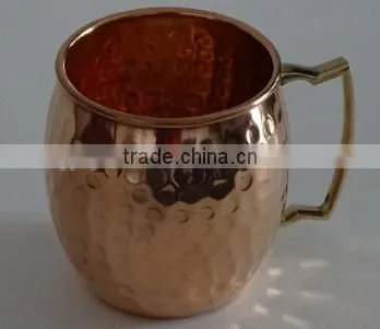 Mule Copper Barrel Mug 16 Oz. - Pure Hammered Solid Copper Barrel Mug, Handmade With Solid Brass Handle. NO Inner Lining and Tar photo-2