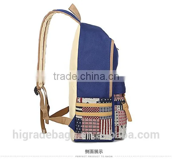 Canvas School Backpack Bag With Leather Trim photo-6