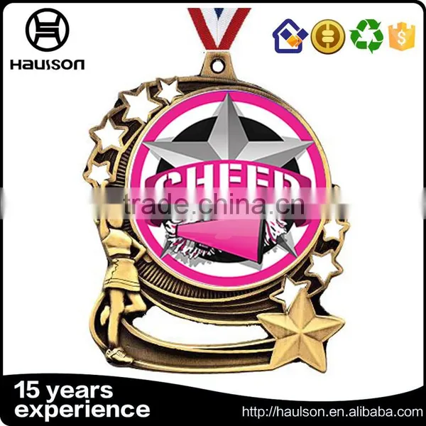 Gold Medal Supplier Custom 3d Diecast Five Stars Hollow Out Zinc Alloy Antique Gold Plated Cheer Sport Medal of Honor Wholesale