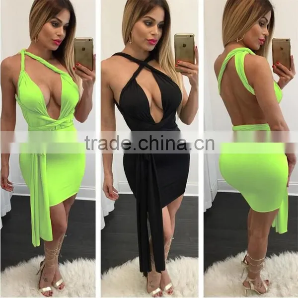 Bonvatt Speed to Sell Through New Sey Deep V-neck Printing Condole Belt Nightclub The Beach is Sey Backless Dress