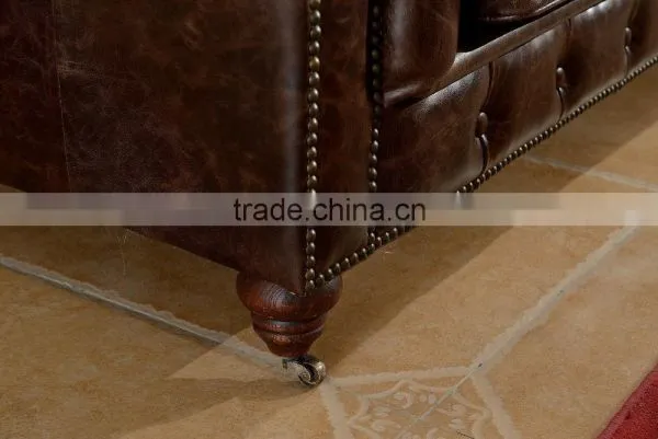 Classical Vintage Leather Chesterfield Sofa With Tufting Armrest photo-6