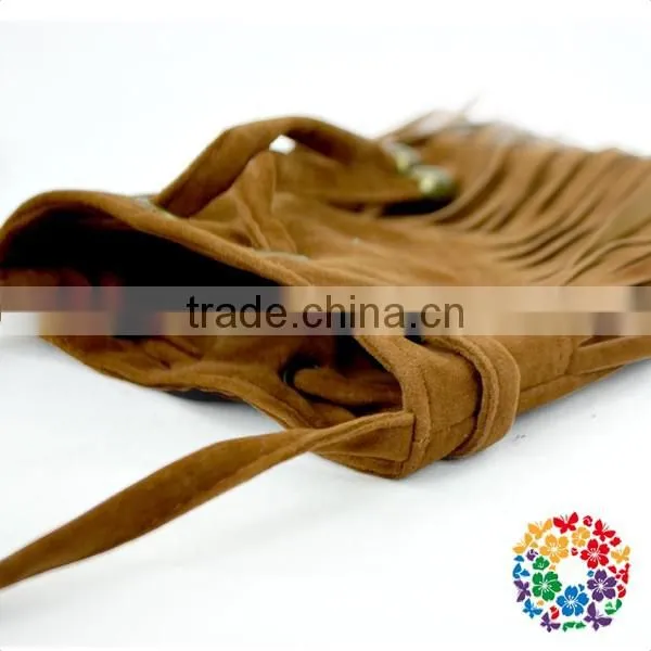 Children Girls Small Fringe Faux Lether Brown Shoulder Bag With Strap photo-4