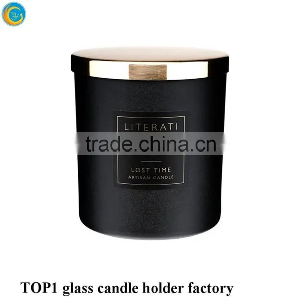 Matte Black White Glass Candle Holder With Wooden Lid photo-2