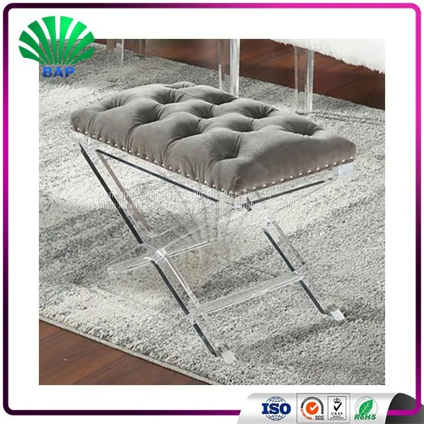 Luxury Home Furniture Acrylic Colored Cushion Stool Living Room Lucite Stool With Clear X-Shape Stool Legs photo-3