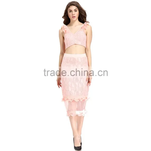 Domin Fashion Guangzhou Factory Latest Skirt and Crop Top Set photo-3
