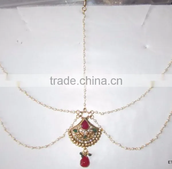 MATHAPATTI MAANG TIKA GOLD PLATED POLKI Pearl photo-2
