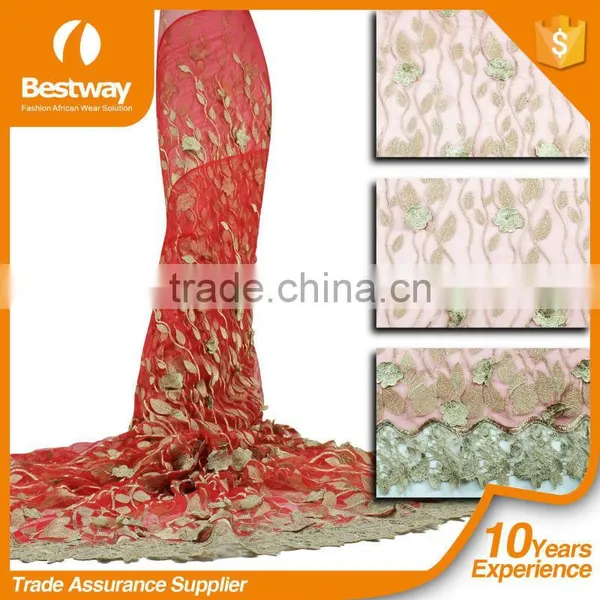 2015 Latest Bestway Lace Fabrics Embroidery Tulle Lace High Quality African French Lace for Fashion Party Dress photo-5