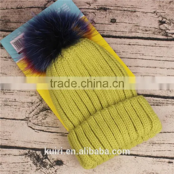 Wholesale Beanie Hats With Raccoon Fur Ball for Women Winter photo-4