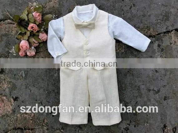 Cute Baby Boy Suit 3pcs Linen Ring Bearer Wear Shirts+Pants+Waistcoat photo-4