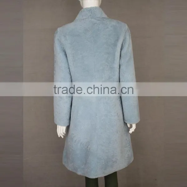 Myfur Light Blue Genuine Sheep Shearing Fur Overcoat Women Winter Coat photo-3