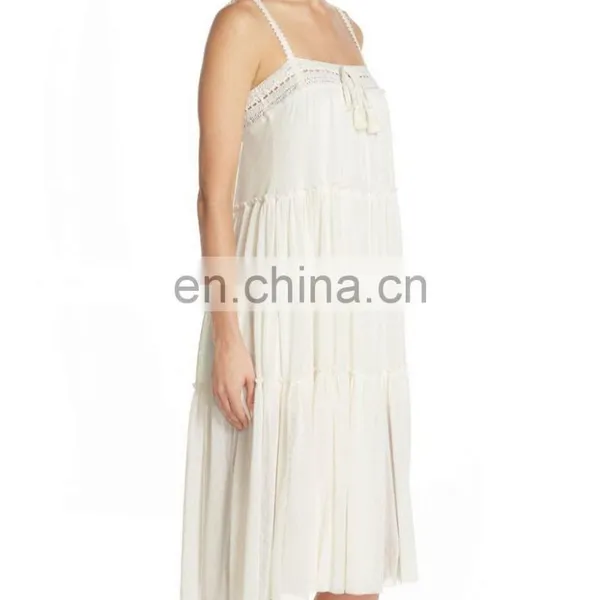 C81 Crocheted Neckline Tiered Flowy Cover-Up Beach Dresses photo-2