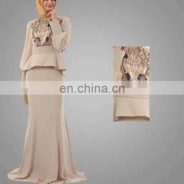 2016 Wholesale Jubah Malaysia Beaded Fashion Muslim Design Fancy Appliqued Muslim Jubah Baju Kurung Malaysia photo-5