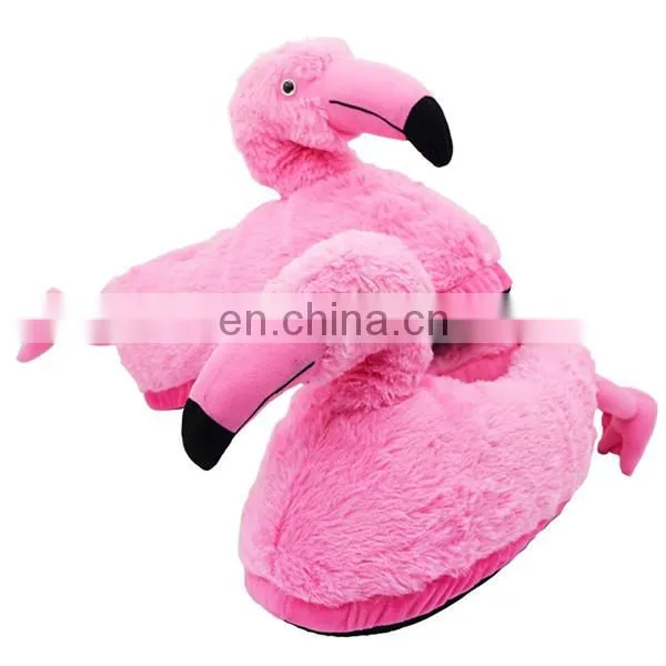 Beautiful Pink Plush Soft Flamingo Shoes 2017 Custom Cartoon Stuffed Plush Girl Flamingo Slippers photo-4