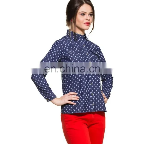 Ladies Summer Fashion Tops INDIGO DENIM FULL SLEEVED SHIRT photo-4