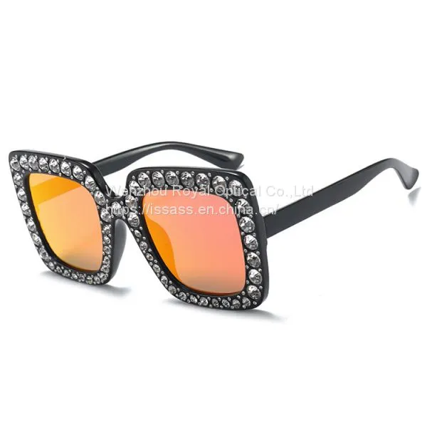 >>>2019 Summer Style Women Square Vintage Bling Rhinestone Sunglasses for Women Oversize Sun Glasses