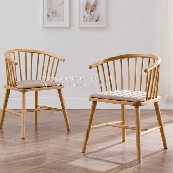 Modern Leather Cushion Arm Wood Dining Windsor Chairs