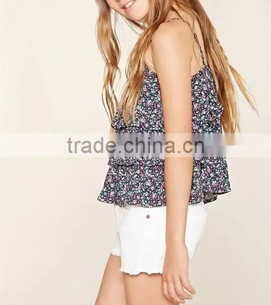 Girls Cool Summer Tops 2016 Floral Print Adjustable Strap Cami photo-2