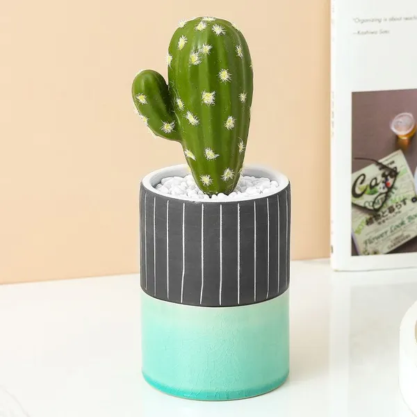 Europe Style Tall Blue And Black Crack Home Furnishing Dry Flower Antique Ceramic Vase photo-2