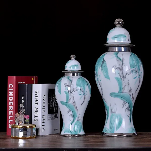 Modern Simple Fashion Creative White Electroplate Ceramic Vase With Lid For Bedroom Decor photo-2