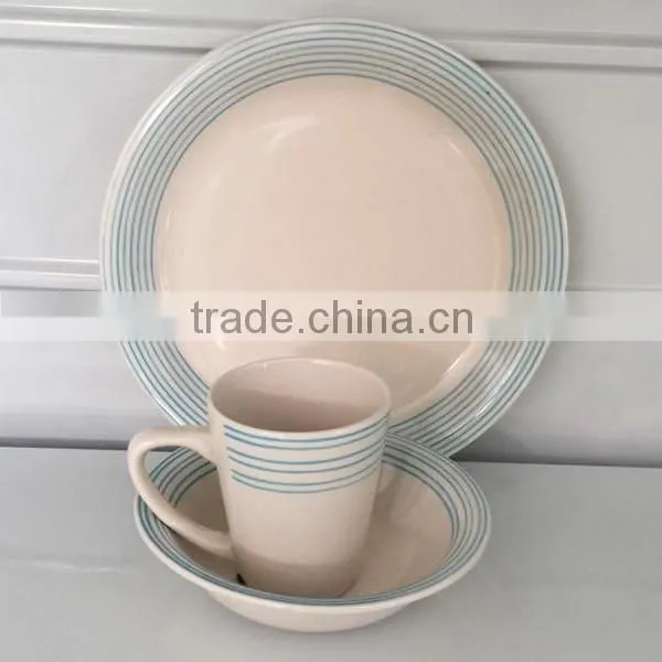 Round Striped Stoneware Dinner Set, Tableware Dinner Set, China Supplier Handprinted Stoneware