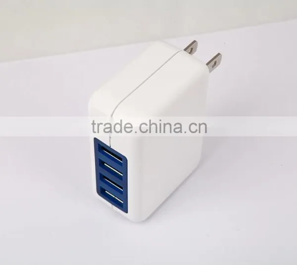 2014 New Product USB Travel Charger With White Shell 4 Port Blue USB Connector photo-4