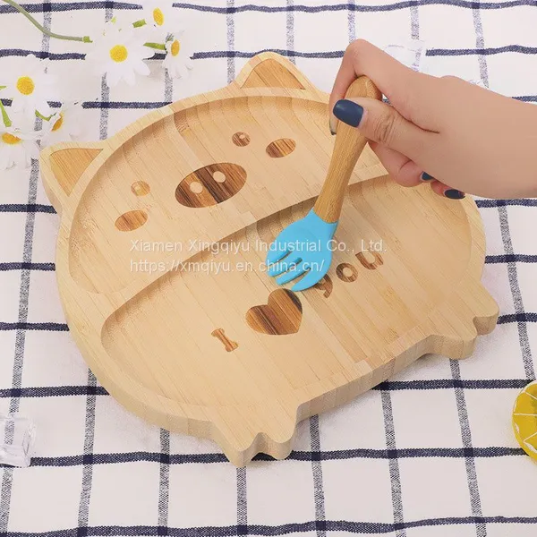 Toddler Feeding Divided Plate Bamboo Plates Baby Kids Bamboo Suction Plate photo-5