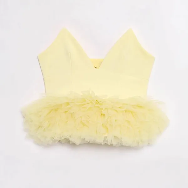 2025 Fashion Puff Bottom Silk Mesh Elastic Top
