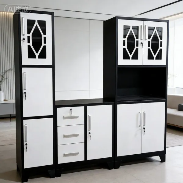 Marble Transfer Print Kitchen Cabinet Metal Knock‑down Storage Cabinet photo-5