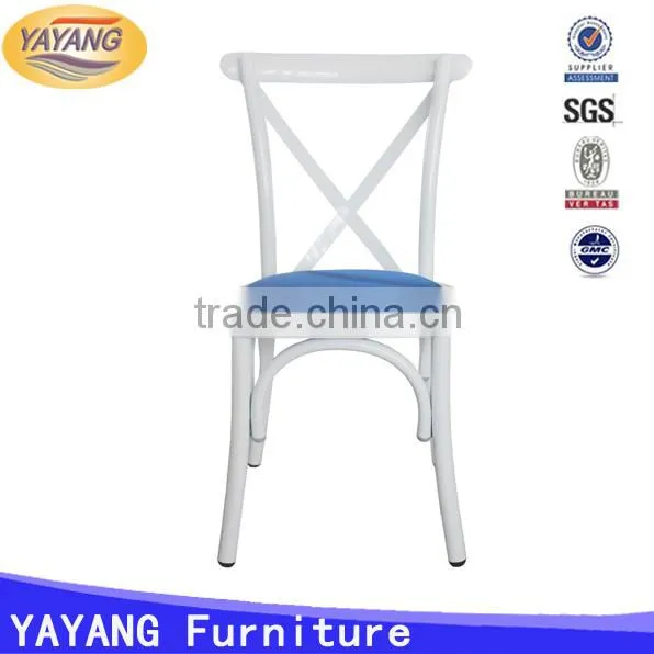 Popular Metal Iron PU Leather Seat Straw Cross Back Chair Stacking in Dining Chairs photo-3