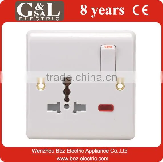 1 Gang Wall Socket With Neon/13A Multi Function Switched Socket With Light Hot Sale Wall Switch, British Standard