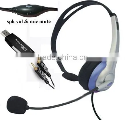Super Lightweight Digital Computer USB Headset for Skype USB269Svcmute