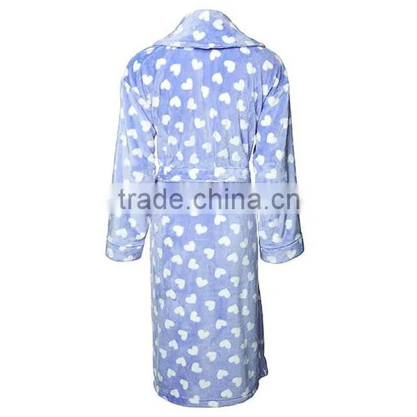 Wholesale Light Blue Winter Warm 100% Polyester Women Printed Coral Fleece Thick Sleep Robe photo-2