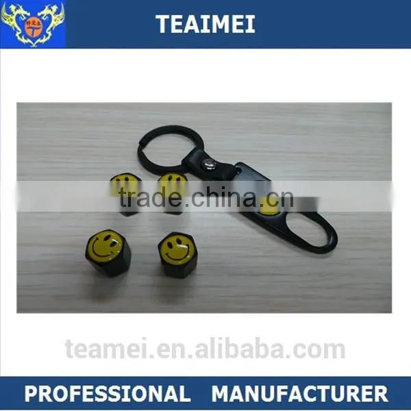 Customized Car Smile Logo Metal Alloy Car Tire Valve Cap With Keychain